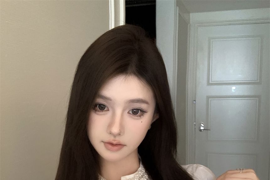 Crop Ruffle Long-Sleeve Plain Shirt