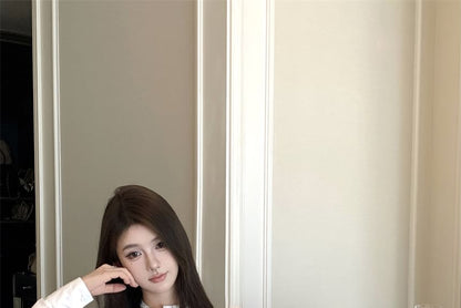 Crop Ruffle Long-Sleeve Plain Shirt