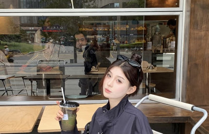 Jacket Stand Collar Zip Embroidered