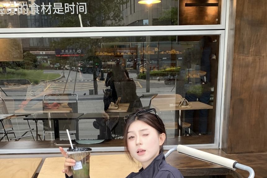 Jacket Stand Collar Zip Embroidered