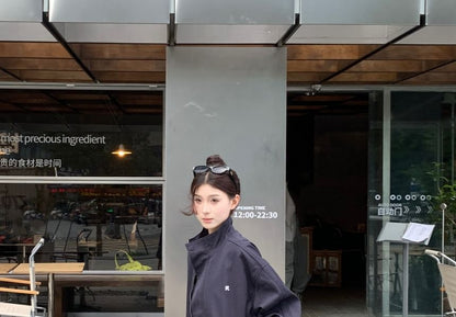 Jacket Stand Collar Zip Embroidered