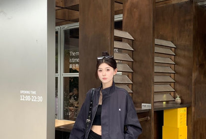 Jacket Stand Collar Zip Embroidered