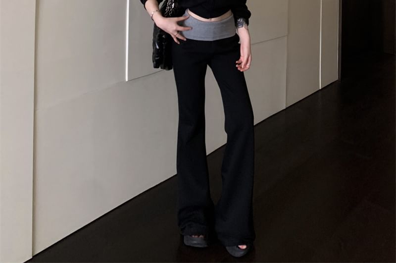 Hoodie / Zip Sweatpants Plain Drawstring Two High Tone Rise Bootcut Crop