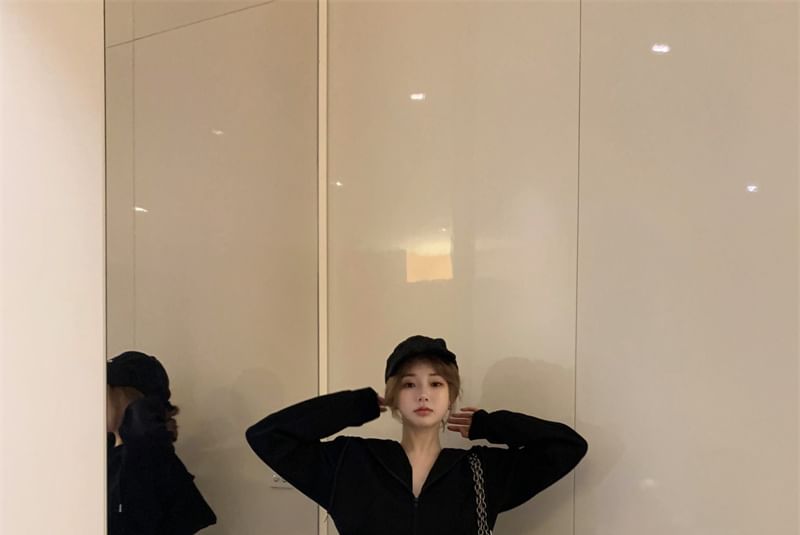 Hoodie / Zip Sweatpants Plain Drawstring Two High Tone Rise Bootcut Crop