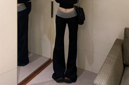 Hoodie / Zip Sweatpants Plain Drawstring Two High Tone Rise Bootcut Crop