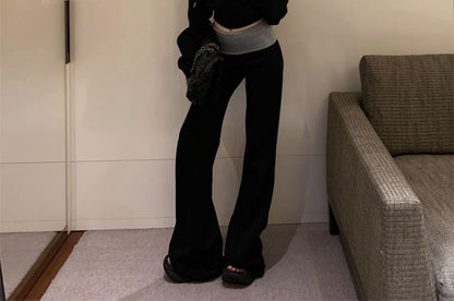 Hoodie / Zip Sweatpants Plain Drawstring Two High Tone Rise Bootcut Crop