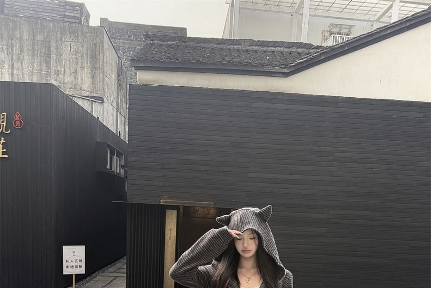 / Accent Drawstring Waist Devil Hoodie Crop Striped Zip Sweatpants Horn Bootcut