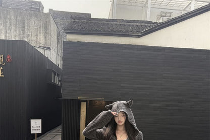 / Accent Drawstring Waist Devil Hoodie Crop Striped Zip Sweatpants Horn Bootcut