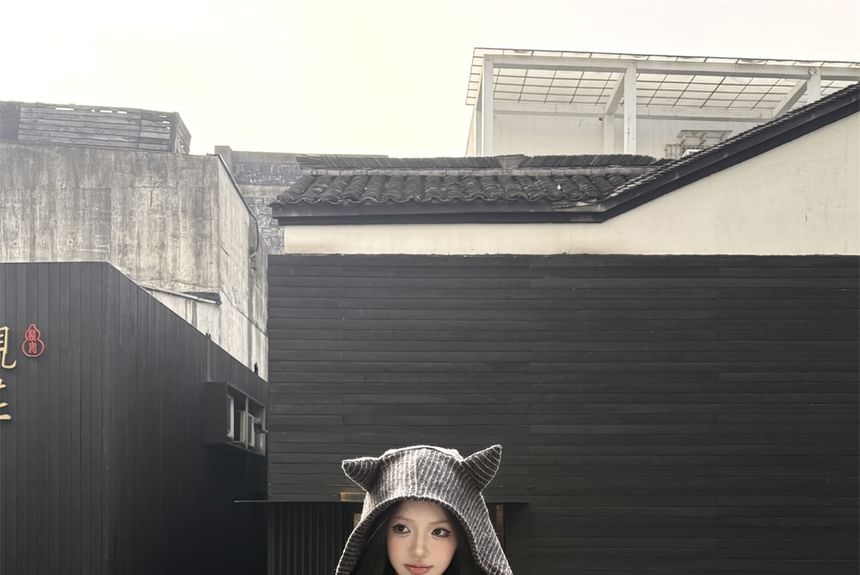 / Accent Drawstring Waist Devil Hoodie Crop Striped Zip Sweatpants Horn Bootcut