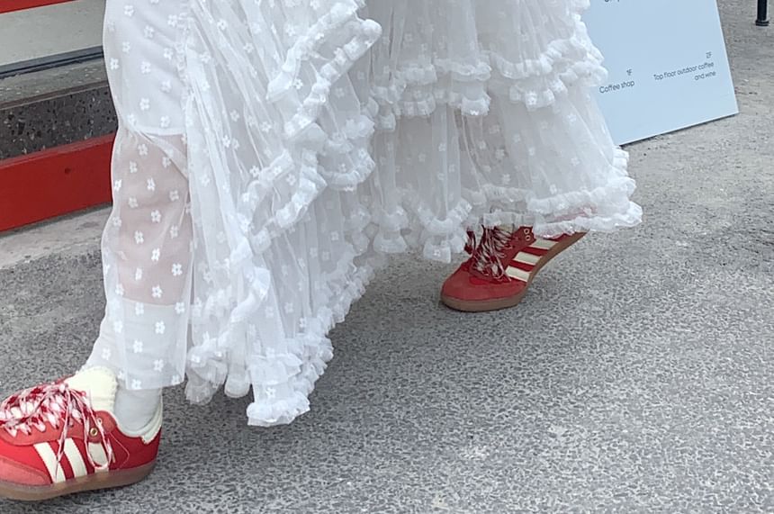 Rise A-Line Skirt High Floral Maxi Asymmetrical Ruffle