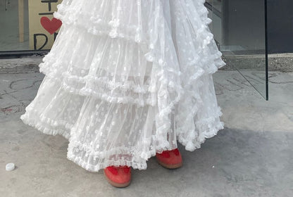 Rise A-Line Skirt High Floral Maxi Asymmetrical Ruffle