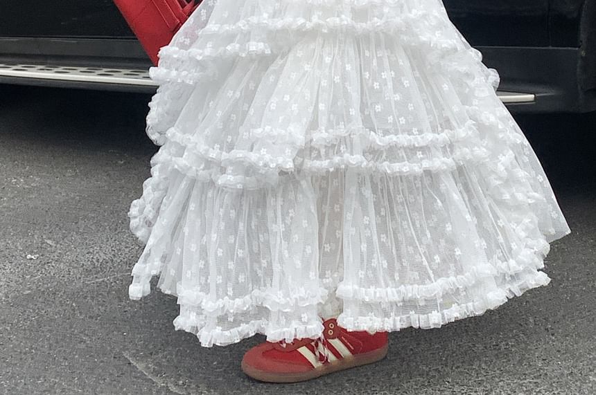 Rise A-Line Skirt High Floral Maxi Asymmetrical Ruffle