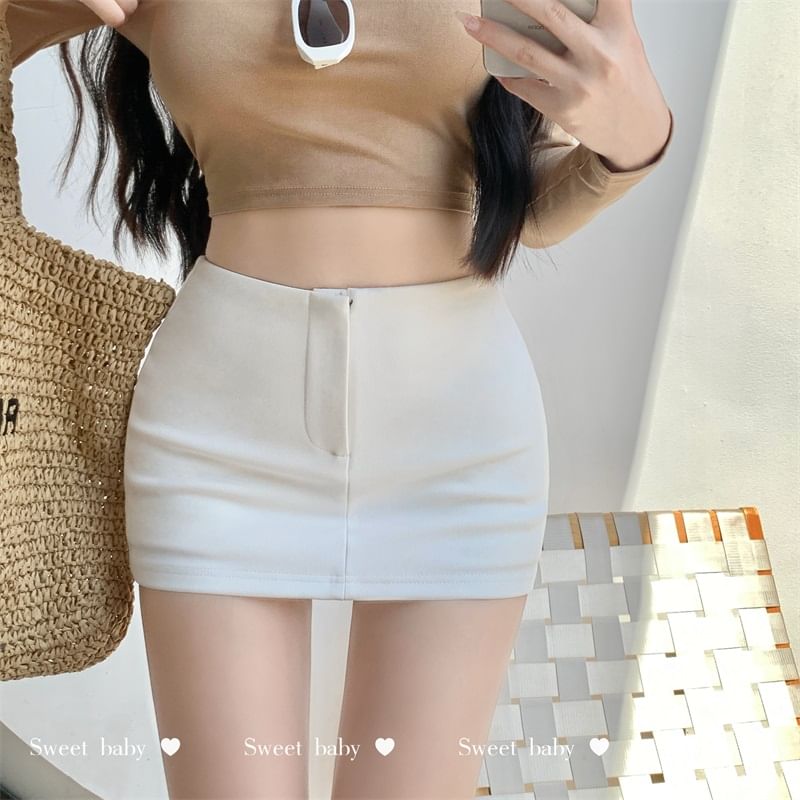 Pencil Plain High Waist Mini Skirt