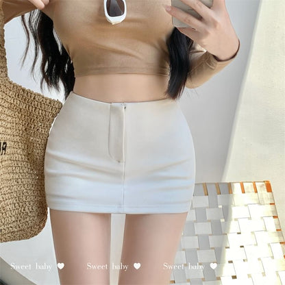 Pencil Plain High Waist Mini Skirt