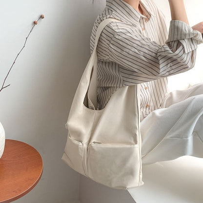 Multi-Pocket Leather Tote Bag Faux