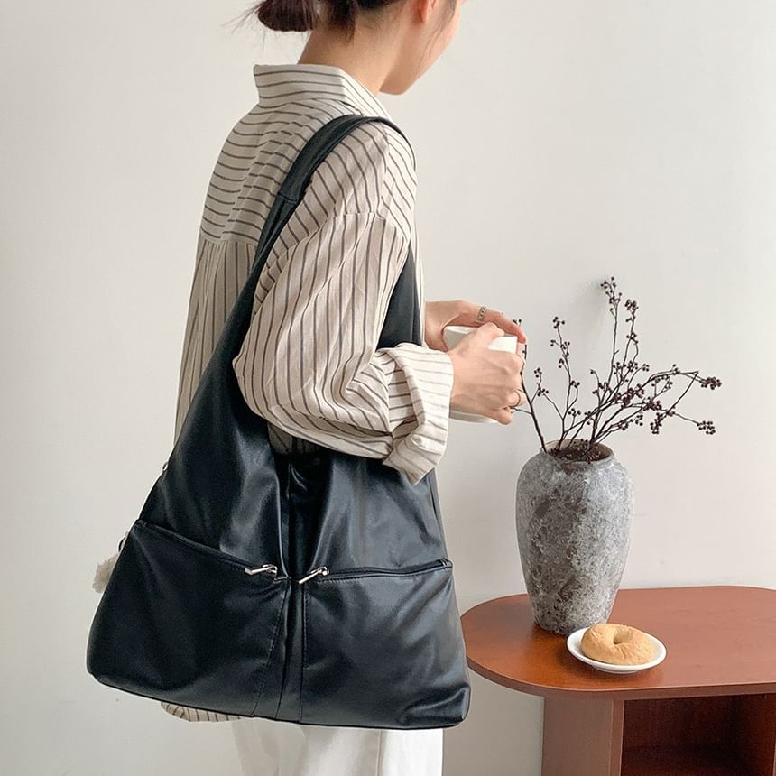 Multi-Pocket Leather Tote Bag Faux