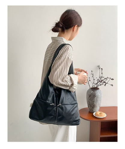 Multi-Pocket Leather Tote Bag Faux