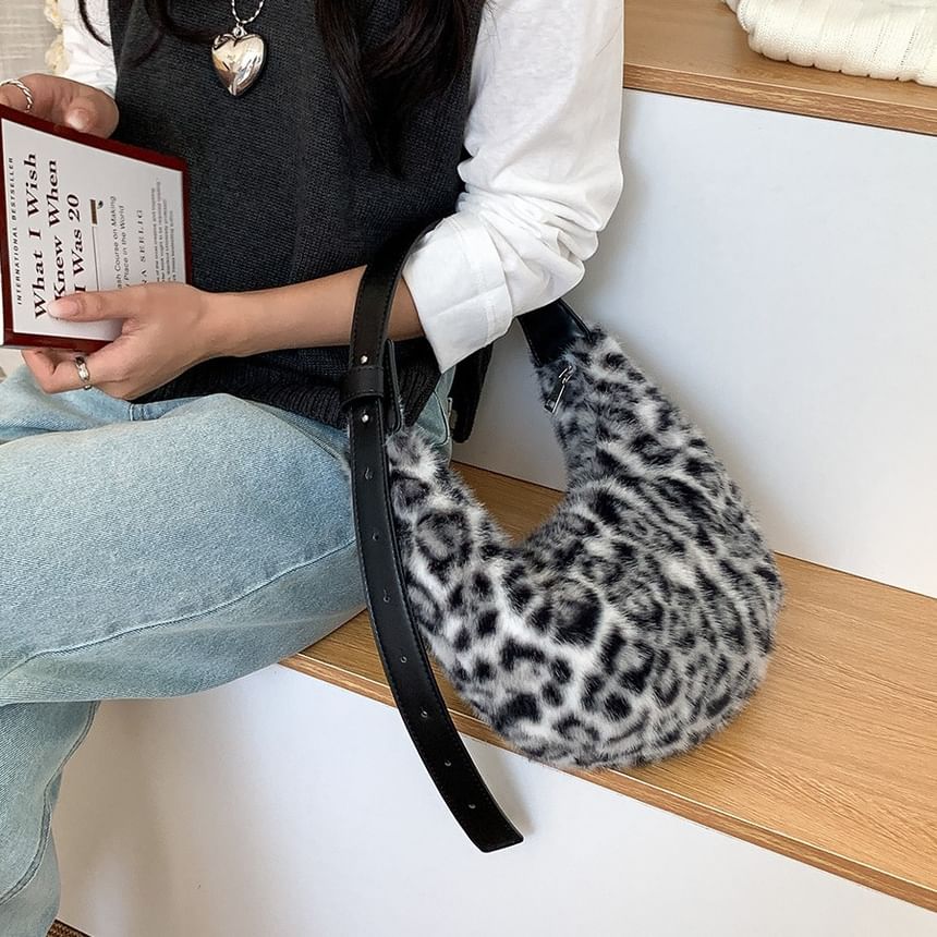 Shoulder Print Leopard Bag Fluffy