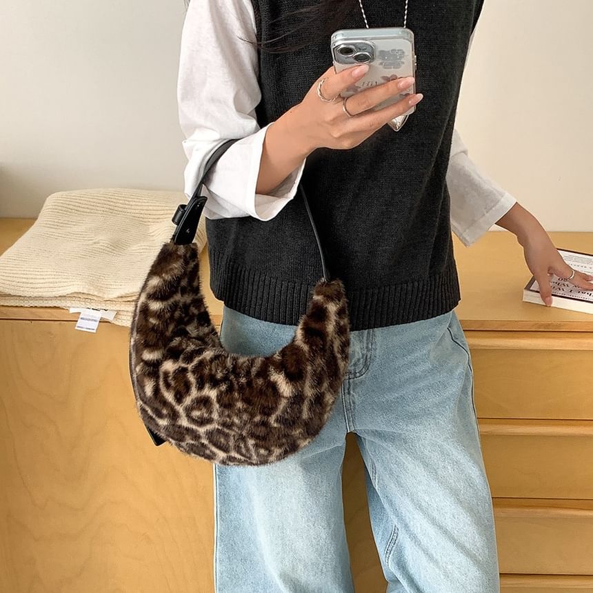 Shoulder Print Leopard Bag Fluffy