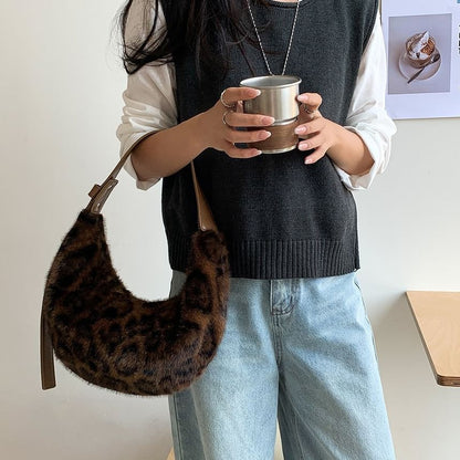 Shoulder Print Leopard Bag Fluffy