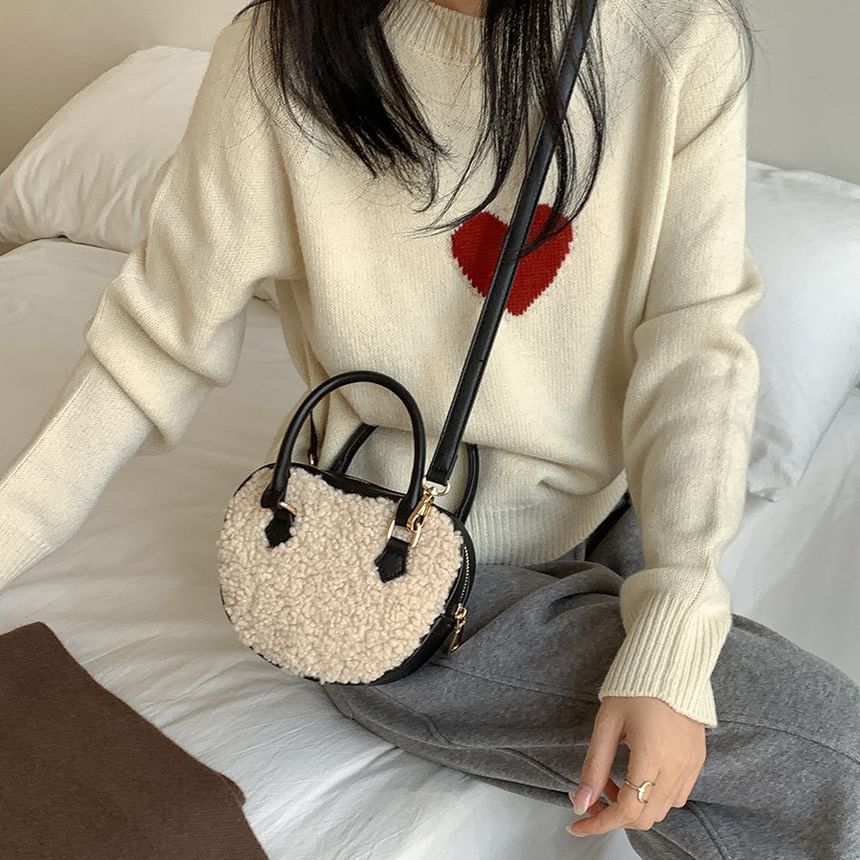 Crossbody Shearling Faux Bag Heart