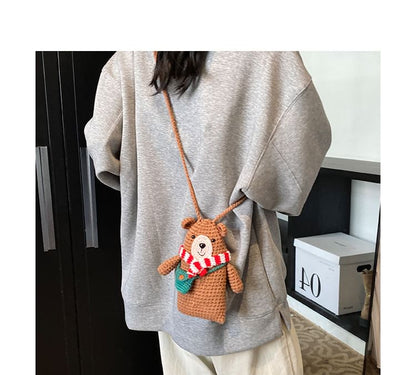 Knit Mobile Phone Crossbody Bear Bag