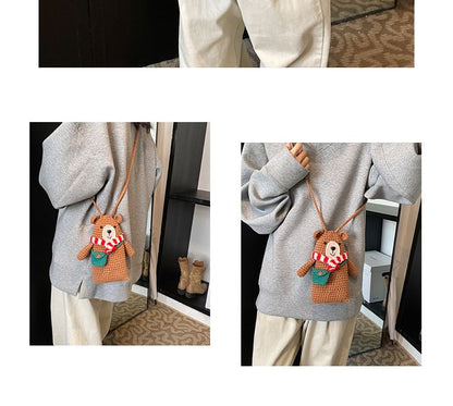 Knit Bear Crossbody Mobile Phone Bag