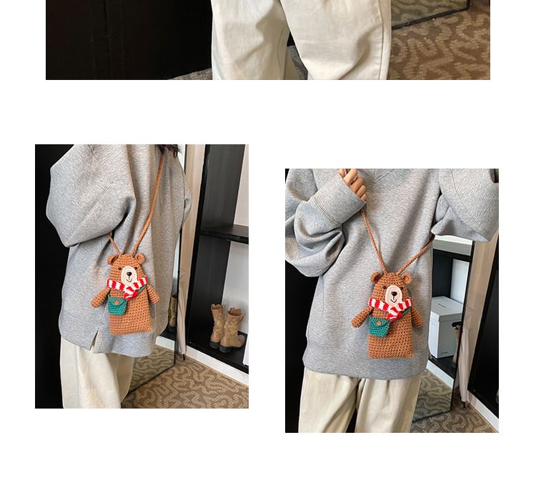 Knit Mobile Phone Crossbody Bear Bag