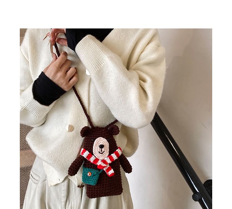Knit Bear Crossbody Mobile Phone Bag