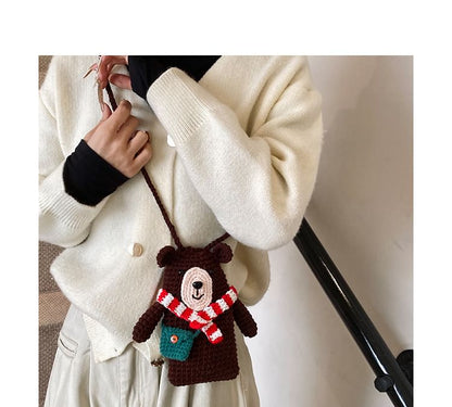 Knit Mobile Phone Crossbody Bear Bag