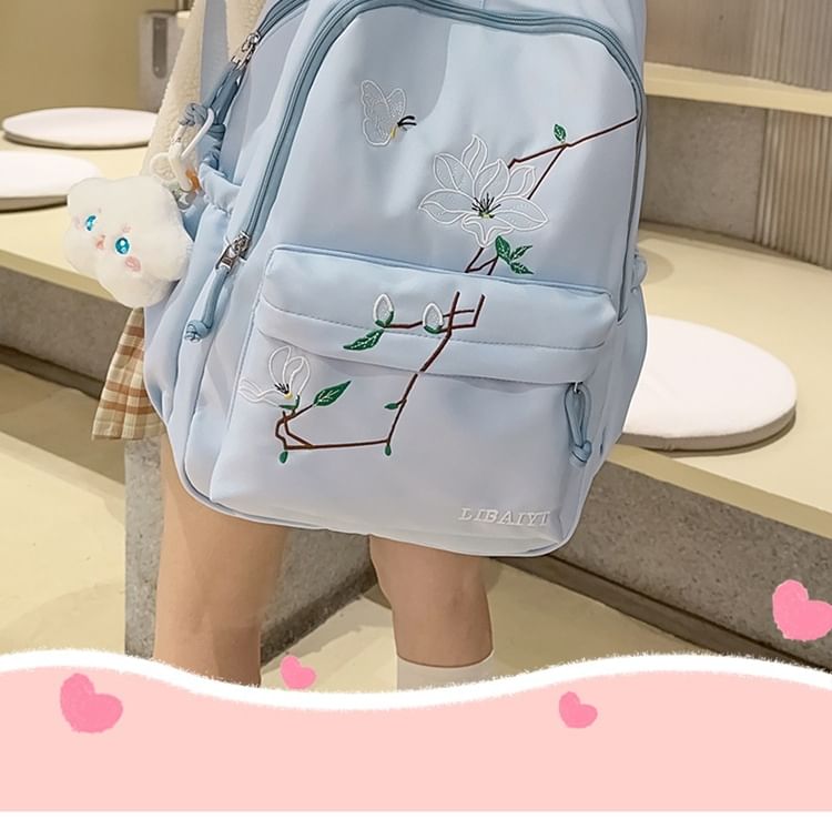 Set Bag Charm Laptop Embroidered Backpack / Nylon Floral
