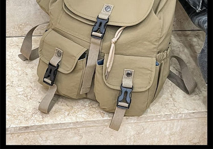 Embroidered Lettering Buckled Nylon Backpack Flap