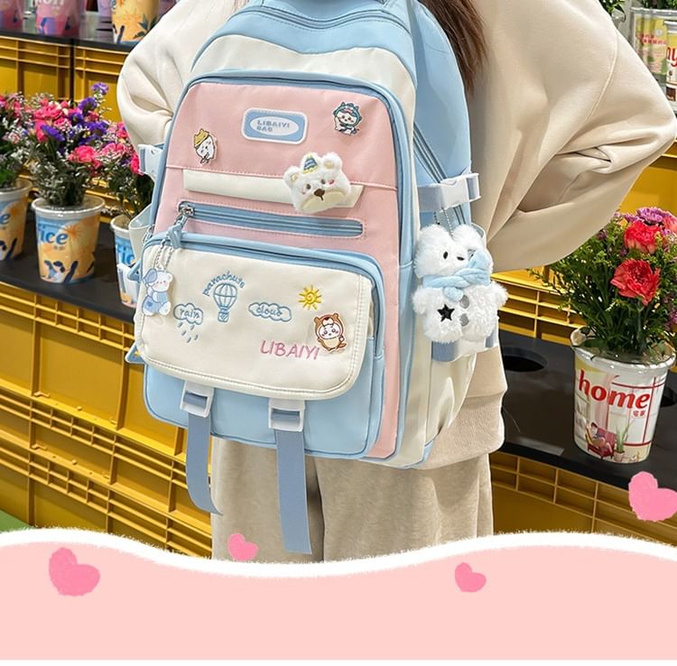 Nylon Backpack Bag Tote Embroidered Laptop Set Charm /