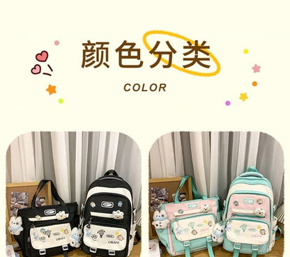 Nylon Backpack Bag Tote Embroidered Laptop Set Charm /