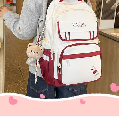 Print Cartoon Charm Nylon Bag Backpack / Laptop Set