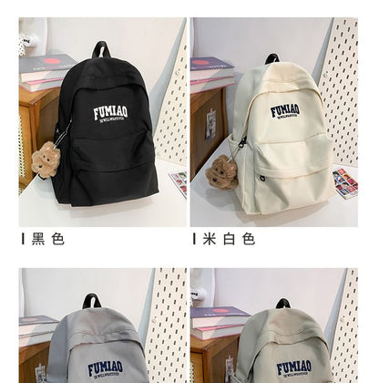 Embroidered Laptop Bag Nylon / Set Lettering Charm Backpack
