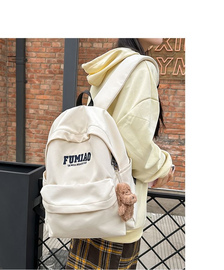 Embroidered Laptop Bag Nylon / Set Lettering Charm Backpack