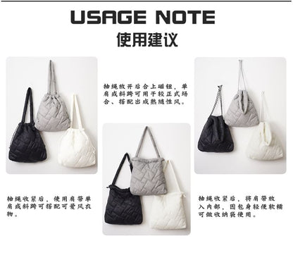 Tote Quilted Plain Bag Drawstring