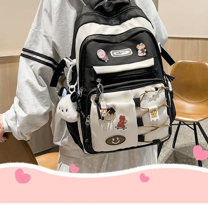 / Bag Badge Tone Set Applique Charm Nylon Two Laptop Backpack