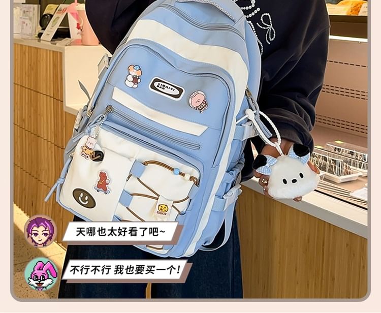 / Bag Badge Tone Set Applique Charm Nylon Two Laptop Backpack