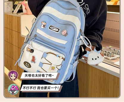 / Bag Badge Tone Set Applique Charm Nylon Two Laptop Backpack