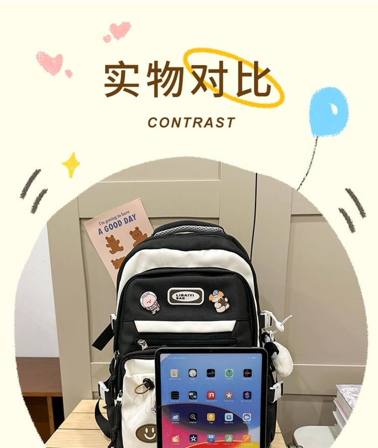 / Bag Badge Tone Set Applique Charm Nylon Two Laptop Backpack