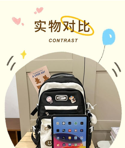 / Bag Badge Tone Set Applique Charm Nylon Two Laptop Backpack