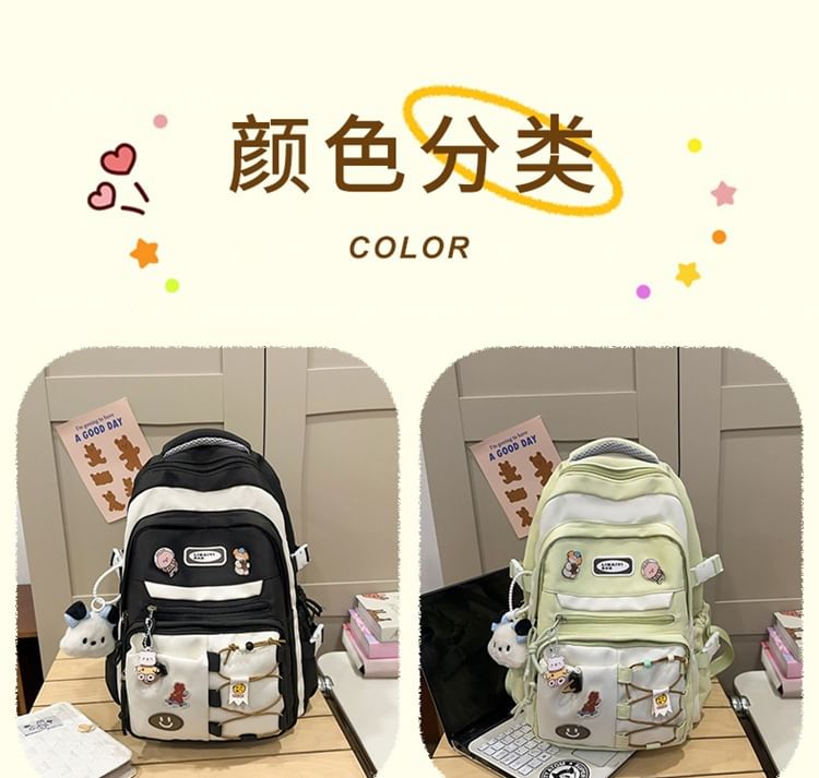 / Bag Badge Tone Set Applique Charm Nylon Two Laptop Backpack