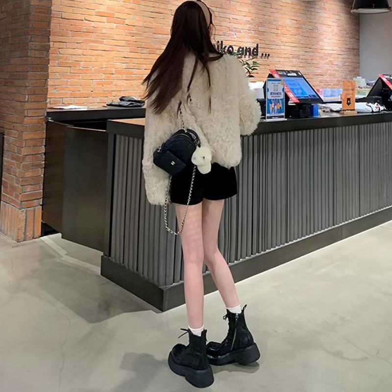 Plain Boots Leather Short Platform Faux Lace-Up