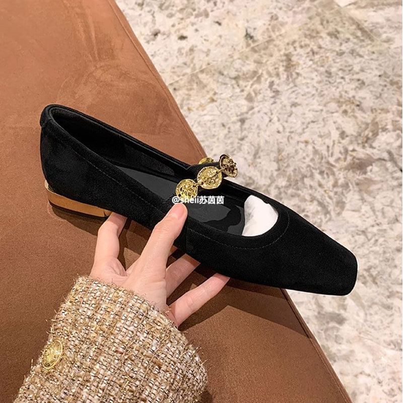 Metal Pumps Heel Plain Low Jane Mary Accent