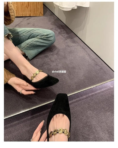 Metal Pumps Heel Plain Low Jane Mary Accent