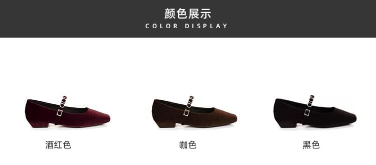 Accent Jane Rhinestone Heel Low Mary Pumps Velvet