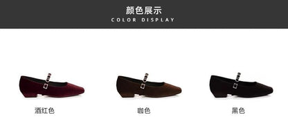 Accent Jane Rhinestone Heel Low Mary Pumps Velvet