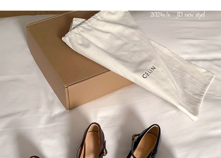 Leather Plain Pumps Faux Panel Jane Square Toe Heel Mary Chunky